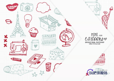小清新卡通生活元素手绘涂鸦图形PS美图笔刷-玩吧资源站