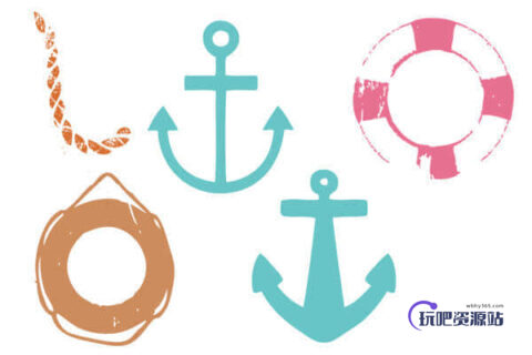 小清新船锚、救生圈图形Photoshop美图笔刷-玩吧资源站