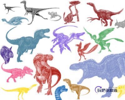 恐龙造型Photoshop笔刷素材 #.3-玩吧资源站