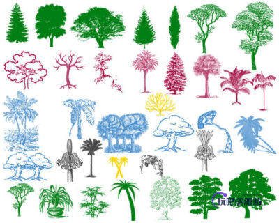 印刷版式树木、大树、树林Photoshop笔刷素材-玩吧资源站