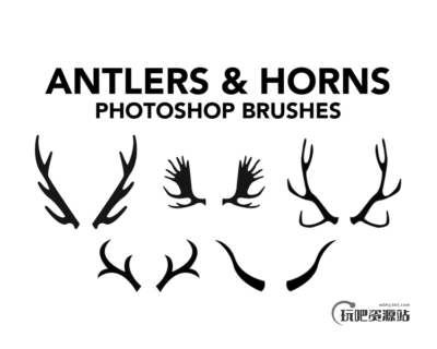 动物鹿角、山羊角、羚羊角、麋鹿角等犄角Photoshop笔刷素材-玩吧资源站