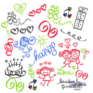 可爱卡哇伊童趣涂鸦素材Photoshop笔刷下载-玩吧资源站