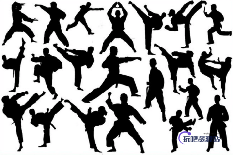 跆拳道人物剪影Photoshop笔刷素材-玩吧资源站