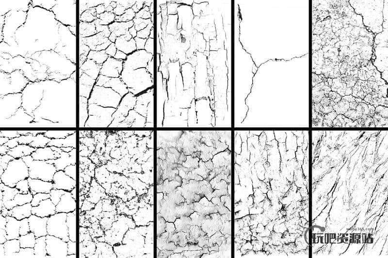 10种纹理干裂、皲裂、破裂、干旱效果Photoshop笔刷