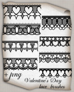 情人节专用爱心蕾丝边花纹边框图案PS笔刷-玩吧资源站