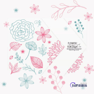 小清新手绘花朵、枝条绿叶Photoshop笔刷素材-玩吧资源站