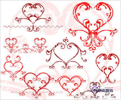 花式爱心符号图案PS笔刷素材-玩吧资源站