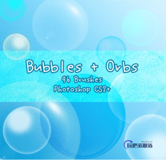 96种不同样式的泡泡效果PS笔刷-玩吧资源站