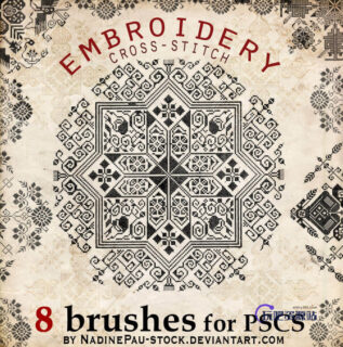 十字绣式地毯古典花纹Photoshop笔刷-玩吧资源站