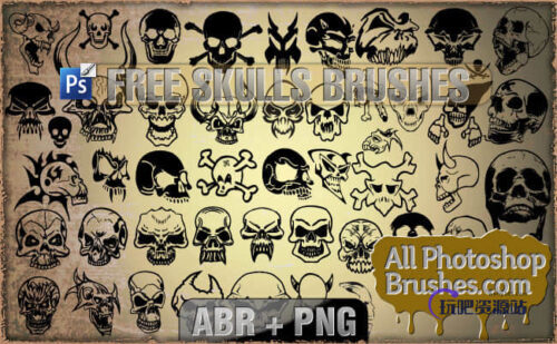 有趣的搞怪骷髅头图形Photoshop笔刷包下载-玩吧资源站