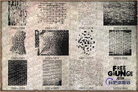 墙壁砖头纹理图形Photoshop笔刷素材-玩吧资源站