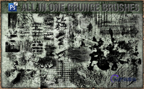 52种残破的垃圾纹理图形PS笔刷素材-玩吧资源站