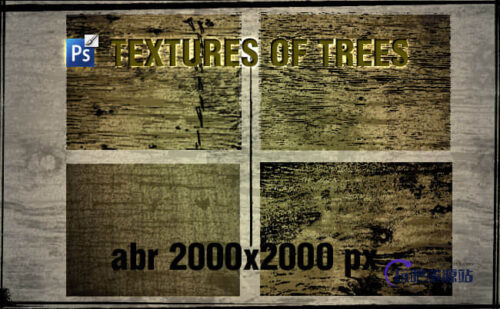 老旧树木、树皮纹理效果PS笔刷素材下载-玩吧资源站