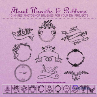 漂亮的鲜花装饰元素、花圈Photoshop笔刷素材-玩吧资源站