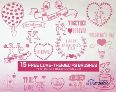 15种情人节、婚礼之可爱的童趣涂鸦PS笔刷-玩吧资源站