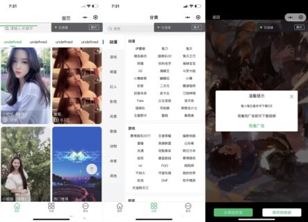 新动态视频壁纸微信小程序源码_支持多种分类短视频-也有静态壁纸-玩吧资源站