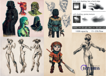 CG草图绘制Photoshop笔刷下载-玩吧资源站