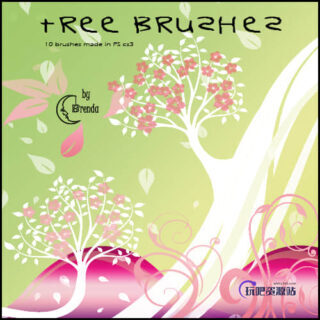 漂亮的植物树木花纹图案Photoshop笔刷-玩吧资源站