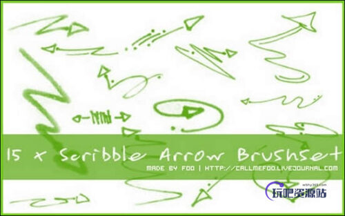 可爱的手绘涂鸦箭头标记Photoshop笔刷素材-玩吧资源站