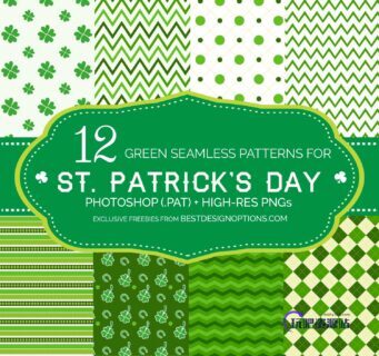 可无缝拼接！12种小清新绿色花纹系列PS背景填充素材.pat下载-玩吧资源站