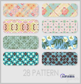 28种小清新靓丽花纹图案Photoshop自定义填充素材（PNG格式可无缝拼接）-玩吧资源站