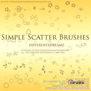 星星、方框、爱心、音符、马赛克、圆圈等背景装饰小图案PS笔刷-玩吧资源站