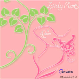 水晶植物藤蔓装饰花纹Photoshop笔刷-玩吧资源站