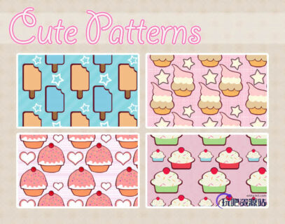 可无缝拼接!可爱卡通冰棒、蛋糕、冰淇淋PS填充素材下载-玩吧资源站