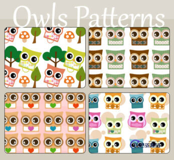 4种呆萌的卡通猫头鹰Photoshop填充图案文件底纹素材 .pat 下载-玩吧资源站