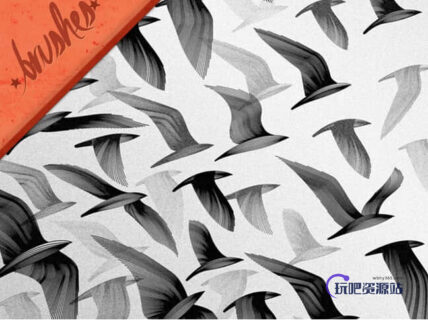 飞鸟、鸟群Photoshop笔刷素材-玩吧资源站