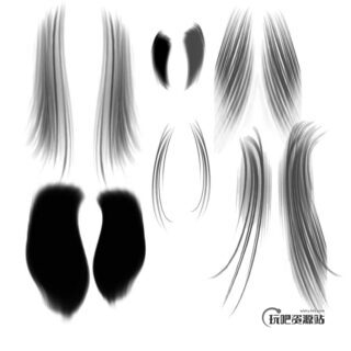 CG手绘式发型、女士长发Photoshop笔刷-玩吧资源站