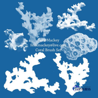 海洋珊瑚Photoshop笔刷素材-玩吧资源站