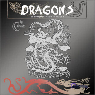 中国青龙纹身、龙纹饰图案Photoshop笔刷-玩吧资源站