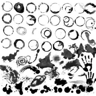 墨迹、滴溅效果、圆圈痕迹手印Photoshop笔刷(PSD格式)-玩吧资源站