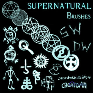 手绘魔法五星图案、怪异符号Photoshop笔刷素材-玩吧资源站