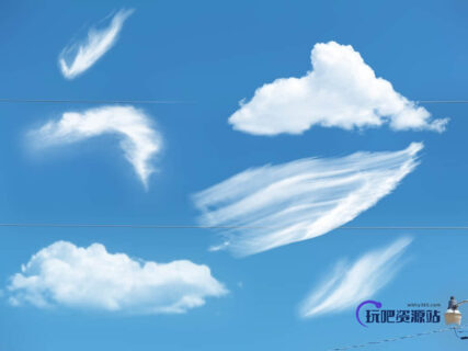 漂亮的梦幻天空云彩、白云Photoshop笔刷素材下载-玩吧资源站