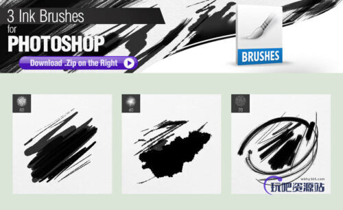 3种墨水划痕Photoshop水墨痕迹笔刷-玩吧资源站