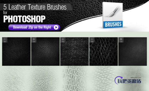 5种皮革纹理PS笔刷素材下载-玩吧资源站