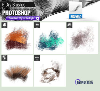 5种干燥油漆纹理涂抹Photoshop笔刷-玩吧资源站