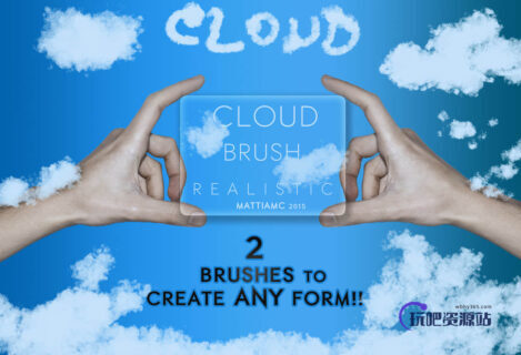 自由组合式云朵、云彩Photoshop笔刷-玩吧资源站