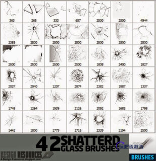 42种玻璃碎片、玻璃弹孔痕迹PS笔刷素材-玩吧资源站