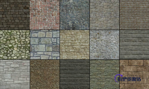 石子路、石板路、石块路PS纹理笔刷(图片素材)-玩吧资源站