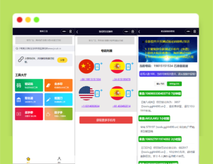 A1302全球手机验证码发放+短视频去水印等组合微信小程序源码下载-玩吧资源站