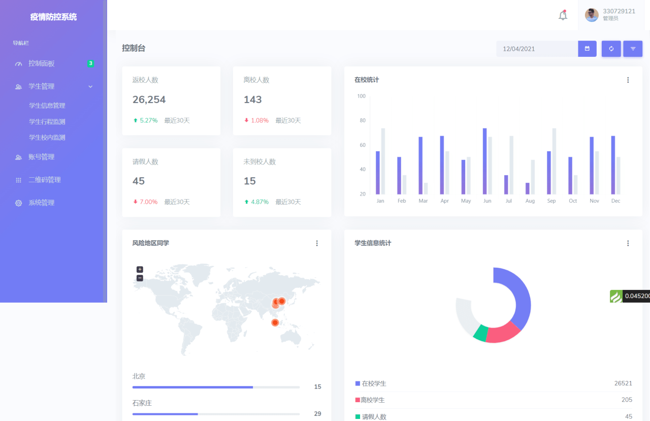 A1183校园疫情防控进出登记thinkphp管理系统源码