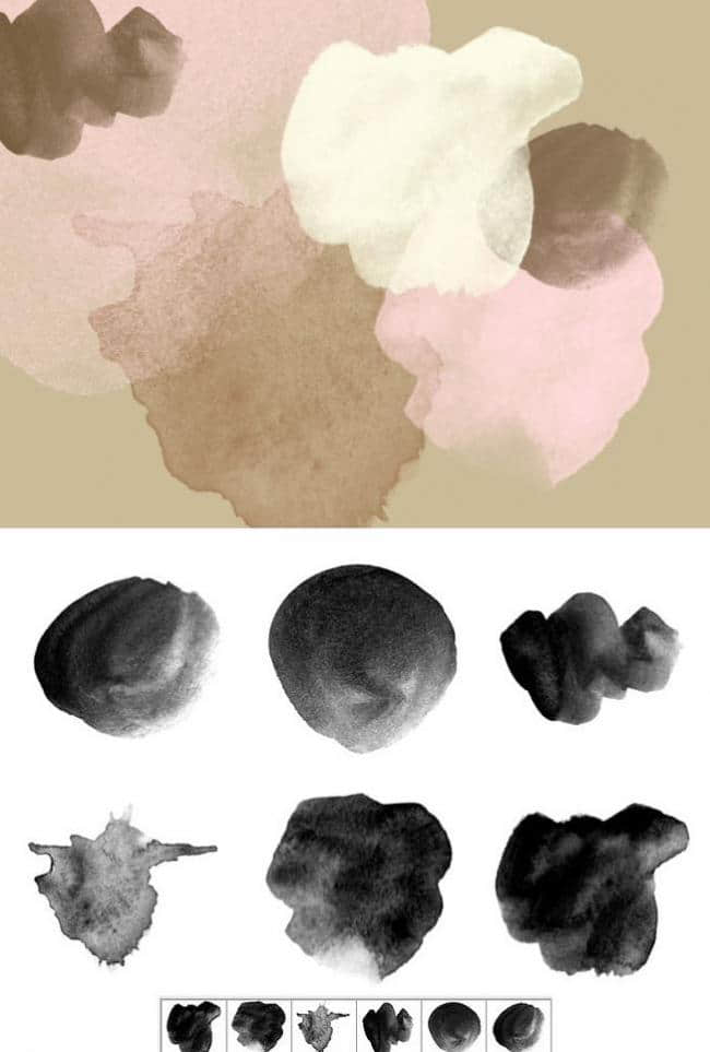 6种水彩、水粉笔触Photoshop笔刷下载