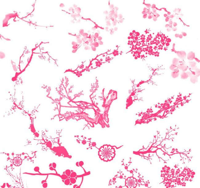 梅花、桃花中国水墨画风格Photoshop笔刷