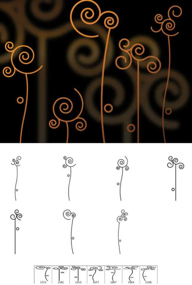 简单优雅植物卷曲花纹Photoshop笔刷
