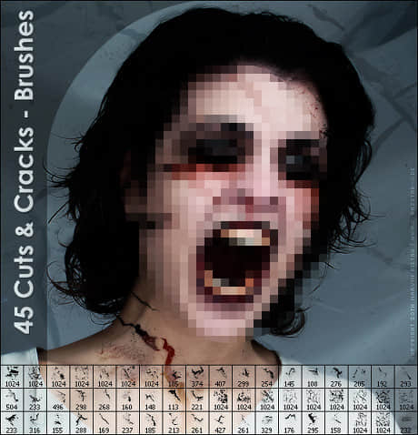恐怖裂纹、血痕Photoshop笔刷素材-玩吧资源站