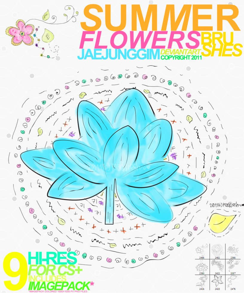 漂亮的手绘莲花、荷花图案Photoshop笔刷素材