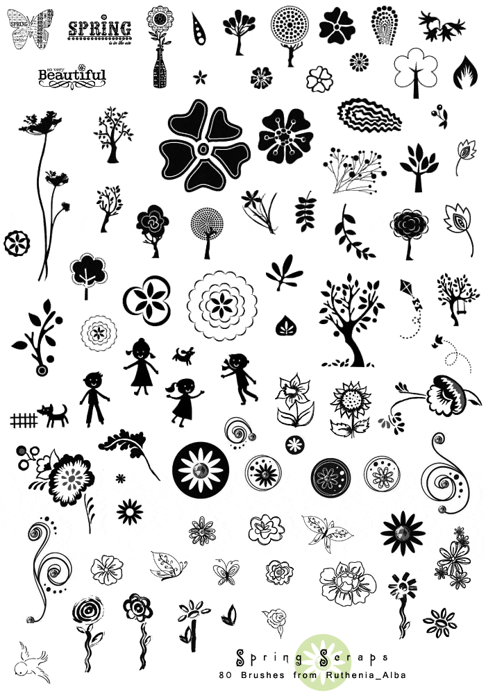 矢量植物花纹、树木图案等Photoshop 笔刷